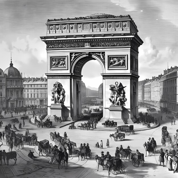 사진 빛나는 허브 (the radiant hub) - 트리 아크 (arc de triomphe) 와 19세기 파리의 빛나는 거리를 탐험
