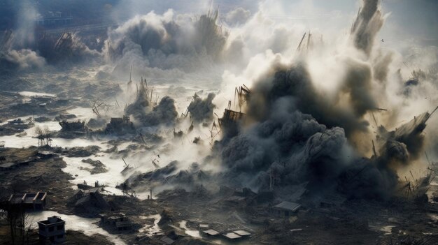 写真 地震波の無情な力は 土地の静けさを破壊し 破壊を残します