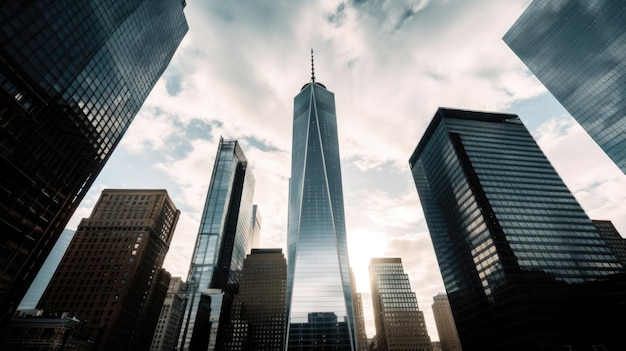 写真 朝の美しい空を持つニューヨーク市の高層ビルと建物 生成 ai aig21