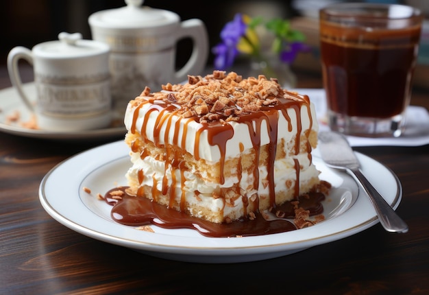 The_square_cup_of_banoffee_pie_on_wooden_board