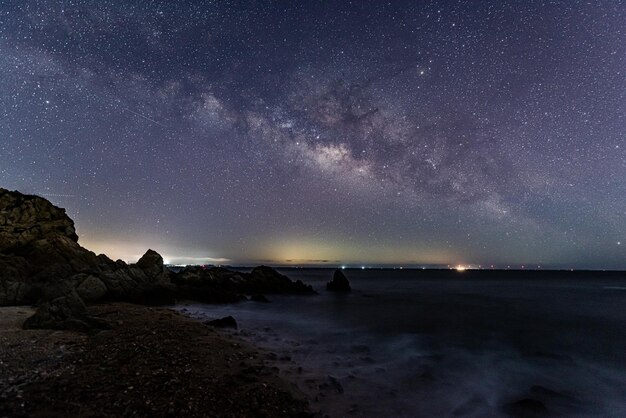 写真 海と銀河のそばの星空