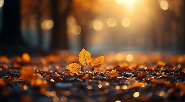 写真 森の背景に落ちる秋の太陽の葉 森の美しい秋の風景