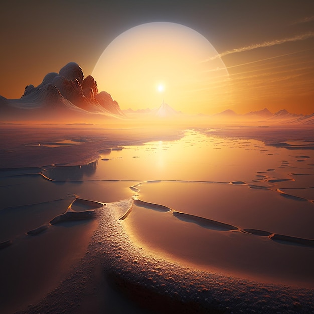 The Sun Rise Over het ijzige terrein van Mars AI