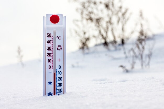 Фото Градусник на снегу показывает 6 градусов мороза_