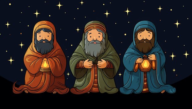 写真 東の3人の賢者が赤ちゃんのイエスに訪れた 背景には星の夜が満ちていた