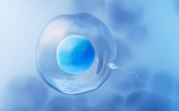 写真 卵子と精子の結合 3dレンダリング