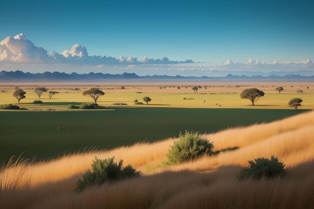 写真 広大な草原が遠くに見える美しい自然環境の壁紙の背景写真