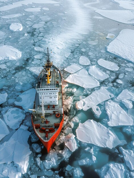 Фото Корабль плывет по замерзшему океану.