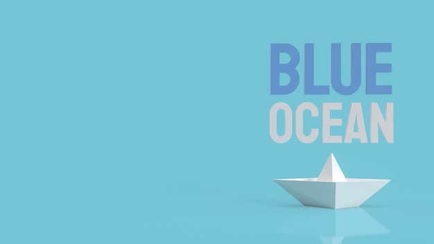 Белая лодочная бумага на синем фоне для 3d-рендеринга контента голубого океана.