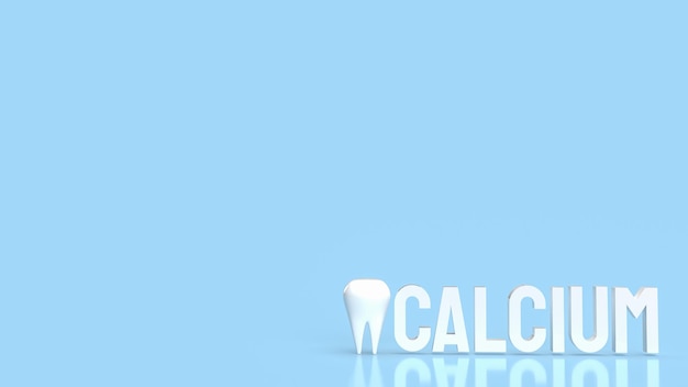 写真 青色の背景の 3 d レンダリングに白いカルシウム テキストと歯