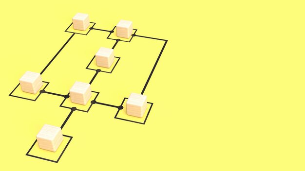 사진 비즈니스 개념 3d 렌더링 xa에 대한 차트 노란색 배경에 나무 큐브