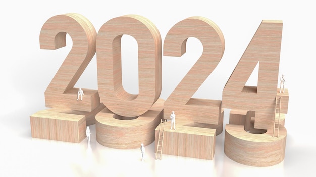 写真 木製のテキスト 2024年とビジネス コンセプト 3 d レンダリングの図