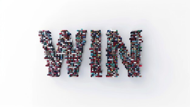 写真 ピクセルタイポグラフィーで作成されたウィン (win) という単語の装飾的な文字は勝利と成功を勝ち取ります