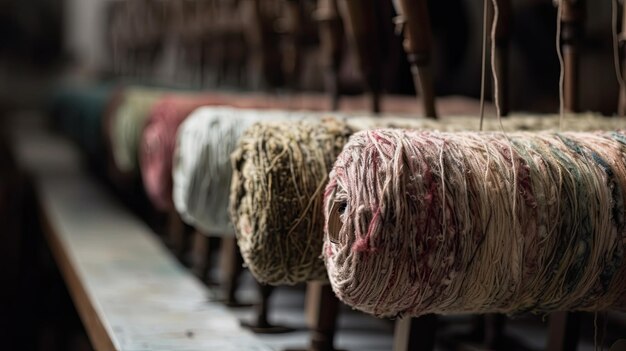 사진 섬유의 세계는 공장에서 변색된 양털 섬유를 탐구합니다.