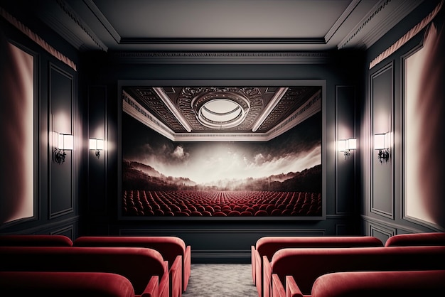 赤い席がたくさんある劇場の会場