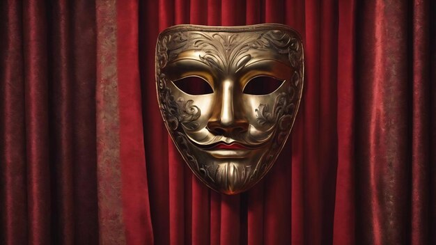 Photo theater mask on red curtain