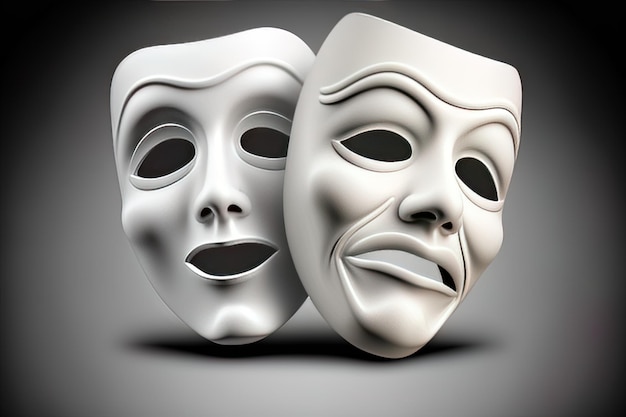 Theater masks both comedic and tragic made of white fabric