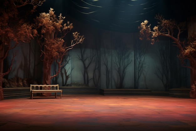 Foto theater podium licht achtergrond met schijnwerpers verlichte podium voor opera voorstelling leeg podium
