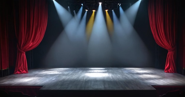 Theater podium licht achtergrond met schijnwerpers verlichtte het podium Leeg podium met heldere kleuren