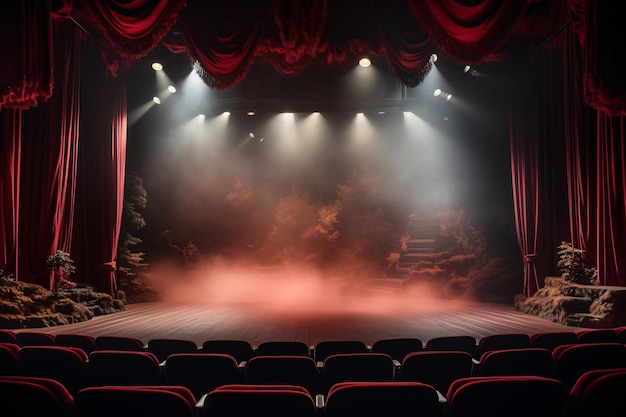 Theater podium licht achtergrond met schijnwerpers verlichtte het podium voor opera voorstelling Leeg