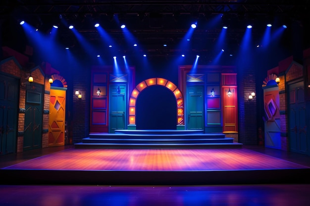 Theater podium licht achtergrond met schijnwerpers verlichtte het podium voor opera voorstelling Stage