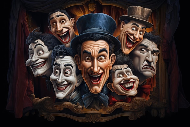 Theater poster with actors in masks with different emotions