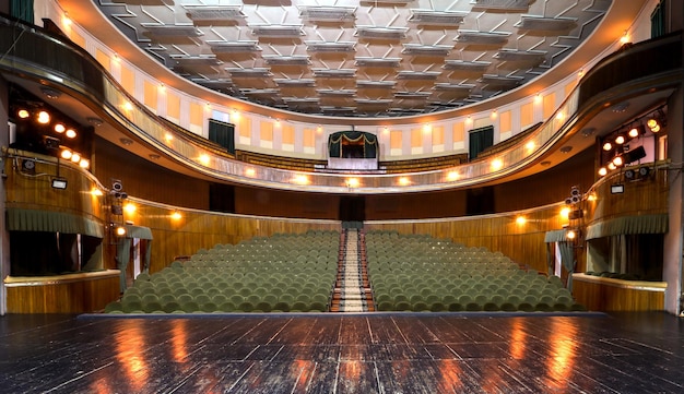 Театральная сцена и зрительный зал с балконами и лоджиями