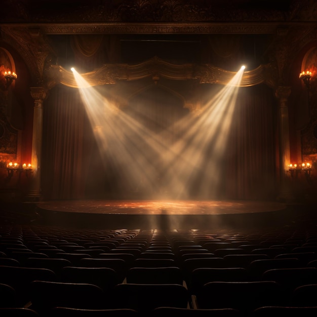 スポットライトで照らされた劇場舞台の背景に光る舞台 オペラ公演の舞台 空の舞台