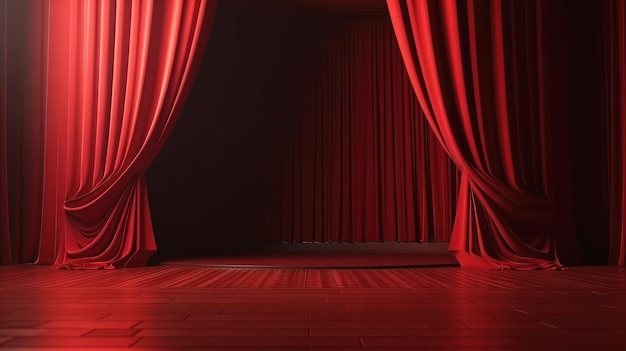 Photo theater stage red curtains and spotlight created with generative ai technology