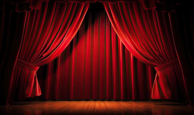 Theater stage red curtains wallpaper Theatrical drapes background Created with generative AI tools