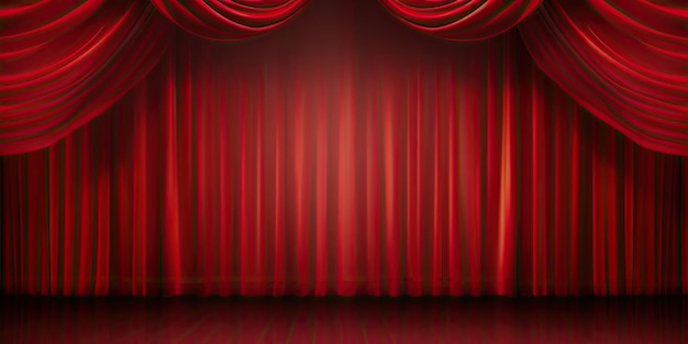 Theater stage red curtains wallpaper Theatrical drapes background Created with generative AI tools