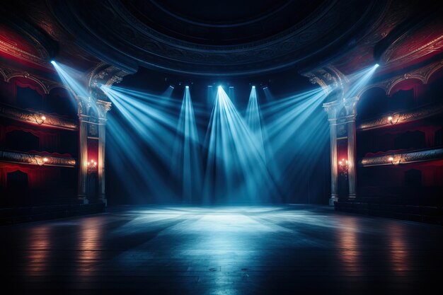 Photo theater stage with floodlights and seats the scene of the theater