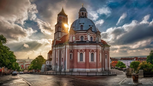 Theatine church under the sunlight and a cloudy sky in munich in germany