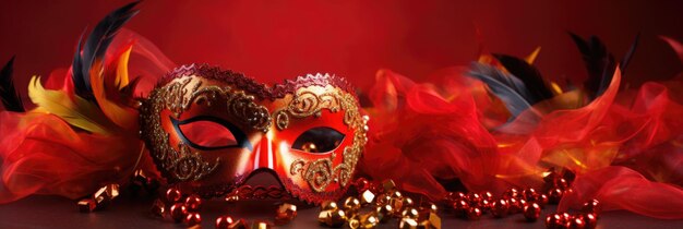 Theatrical mask on red background