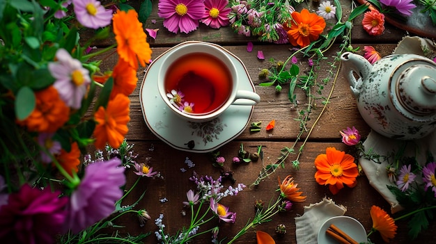 thee met kruiden en bloemen Selectieve focus
