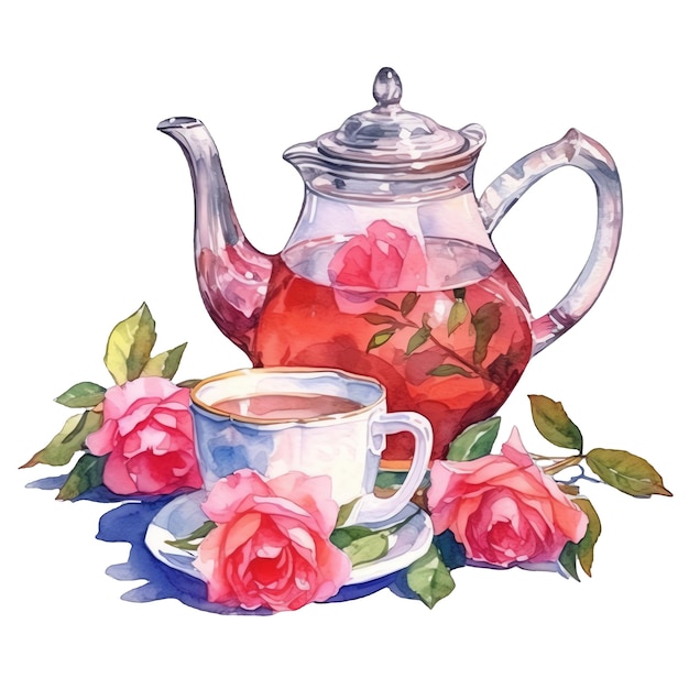 Theekransje theepot en theekopje aquarel illustratie theekransje clipart