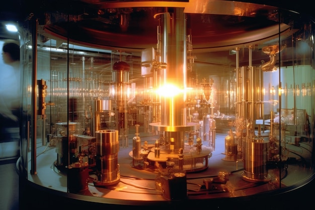 Thema kernfusie Grote proefopstelling in een laboratorium waarbij bij hoge temperaturen plasma wordt gegenereerd Generatieve AI