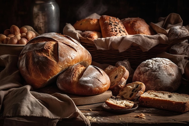 Themed background featuring an assortment of freshly baked artisan bread