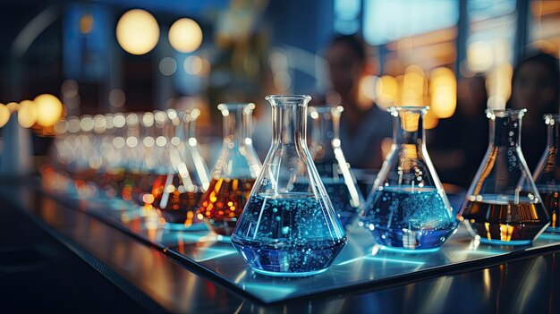 テーマの中には化学と薬学があります。研究室で溶液の内容を調べます。