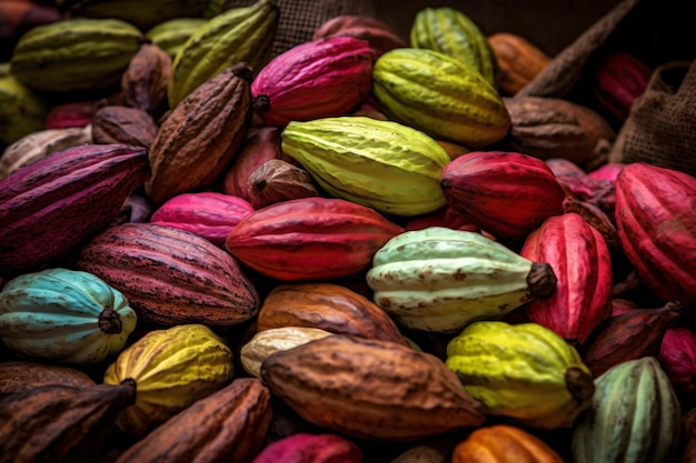 Theobroma cocoa colorful pods