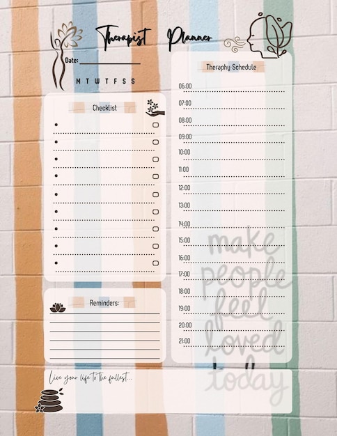 therapist planner printable template digital blank page