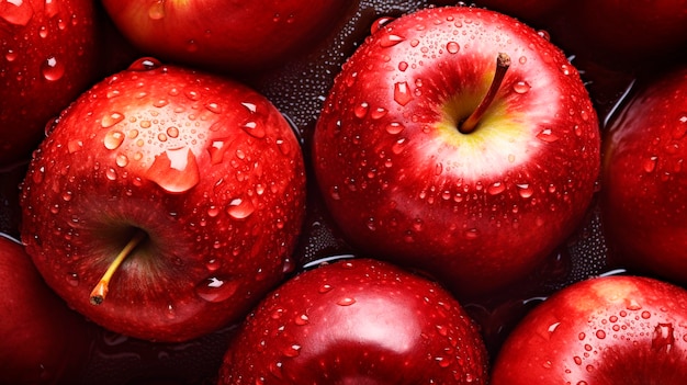 写真 湿ったリンゴの果物がたくさんあります 選択的な焦点
