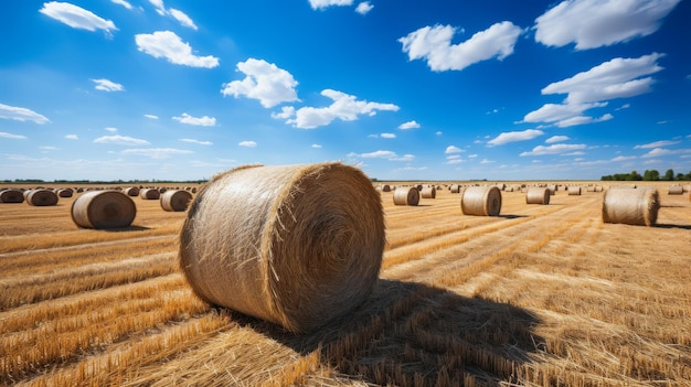 There are bales of hay for livestock on the field autumn harvest generated by AI