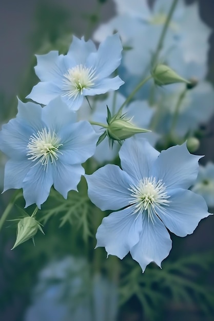 there are blue flowers that are growing in a vase generative ai