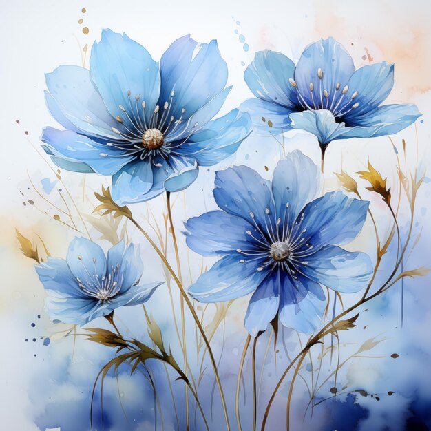 there are blue flowers that are on a white background generative ai