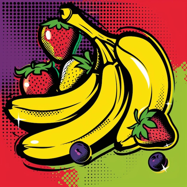 there are a bunch of bananas and strawberries on a table generative ai