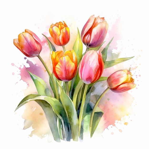 There are a bunch of flowers that are painted in watercolor generative ai