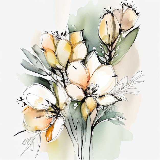 There are a bunch of flowers that are painted in watercolor generative ai