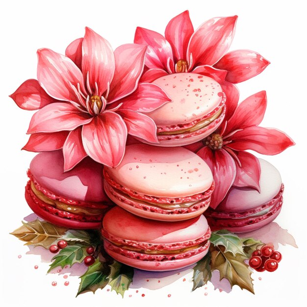 there are a bunch of macarons with flowers on the table generative ai