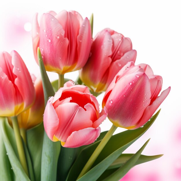 there are a bunch of pink tulips in a vase generative ai